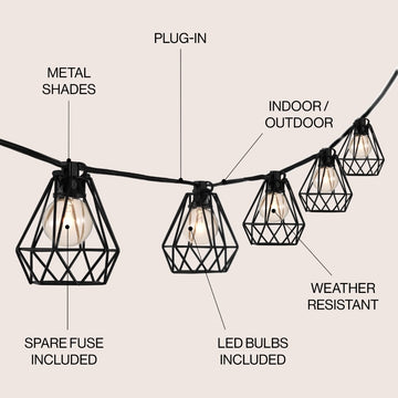 Indoor/Outdoor 10 ft. Contemporary Transitional Incandescent G40 Diamond Cage String Lights